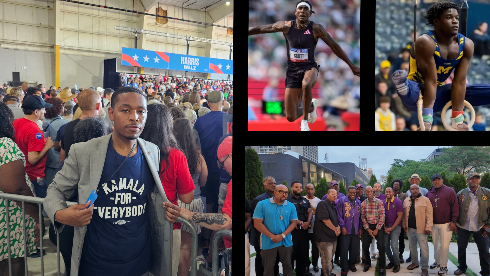 A collage showcasing pivotal moments and stories from August 2 to August 9, as featured in the Michigan Chronicle. Highlights include Kamala Harris collaborating with Tommey Walker of Detroit Vs. Everybody on new merchandise, Wayne County Sheriff Raphael 'Ray' Washington celebrating his primary election victory, community events by the Detroit Pistons, and recognition of Black entrepreneurs during National Black Business Month."